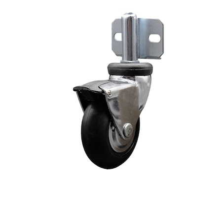 Service Caster 3'' Bright Chrome Neoprene Rubber Caster with Brake Side Mount Bracket SCC-GR03S310-NPRB-BC-B-71678-CB180
